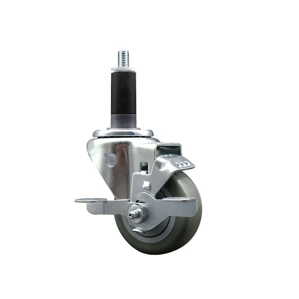 3'' SS Gray Poly Swivel 1-1/8'' Expanding Stem Caster with Brake